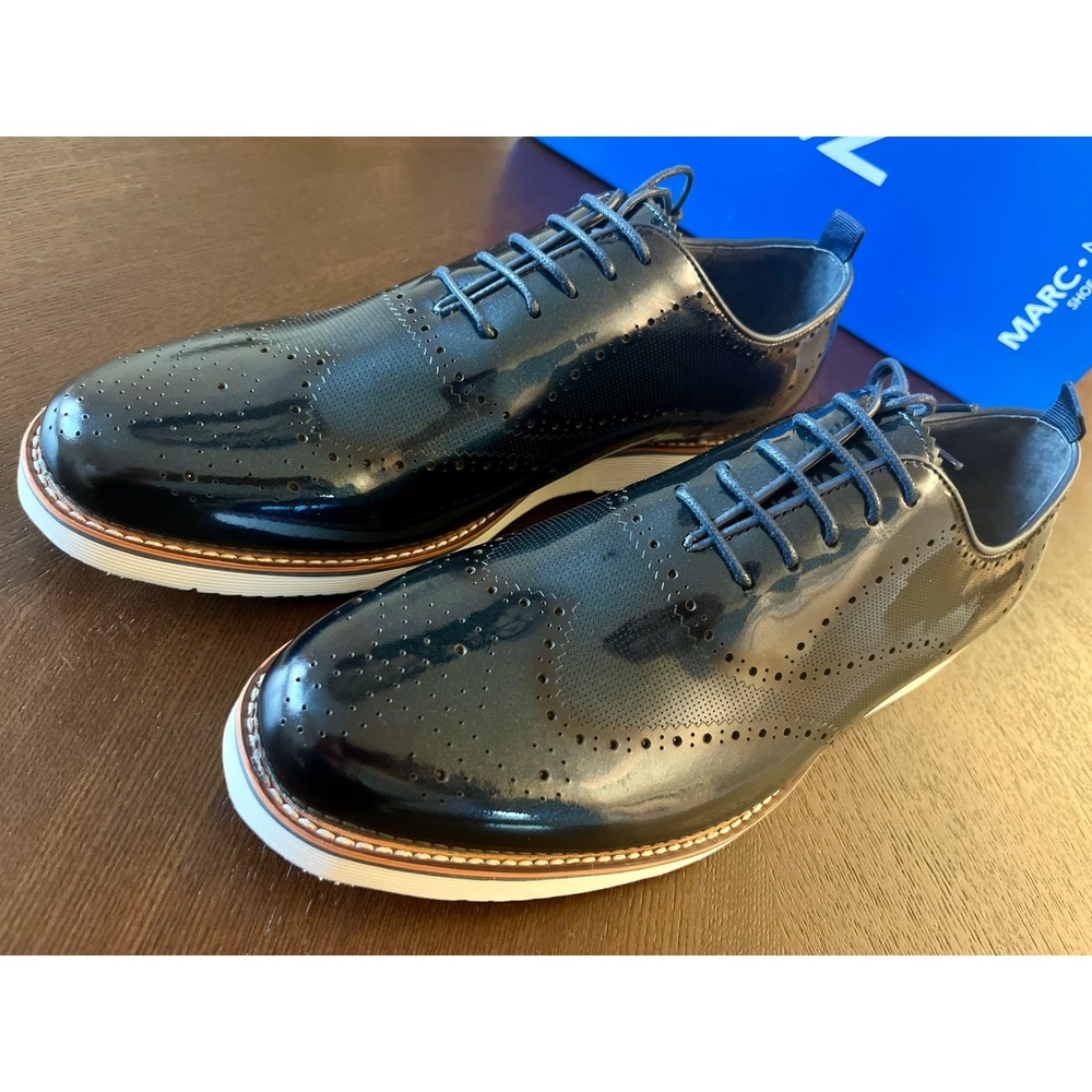 Marc Nolan Oscar Wingtip Oxfords NIB 10 Navy Blue Like New Patent Brogue Shoes